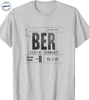 Berlin T-Shirt -BER-Airport-Code-T-Shirt-Silver-Grey-World-Explorer